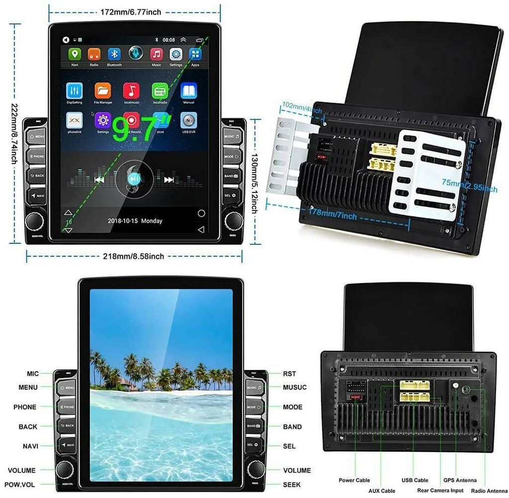 Screen Stereo Reversing Input Navigation Touch KingFurt Radio Music Camera Car 9.7" Universal Bluetooth