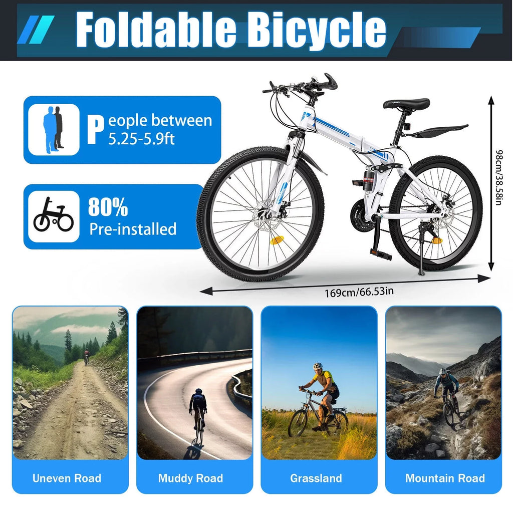 Disc Brake Mountain Speed Dual School 26" Bicycle Folding 21 Men Bikes Bike