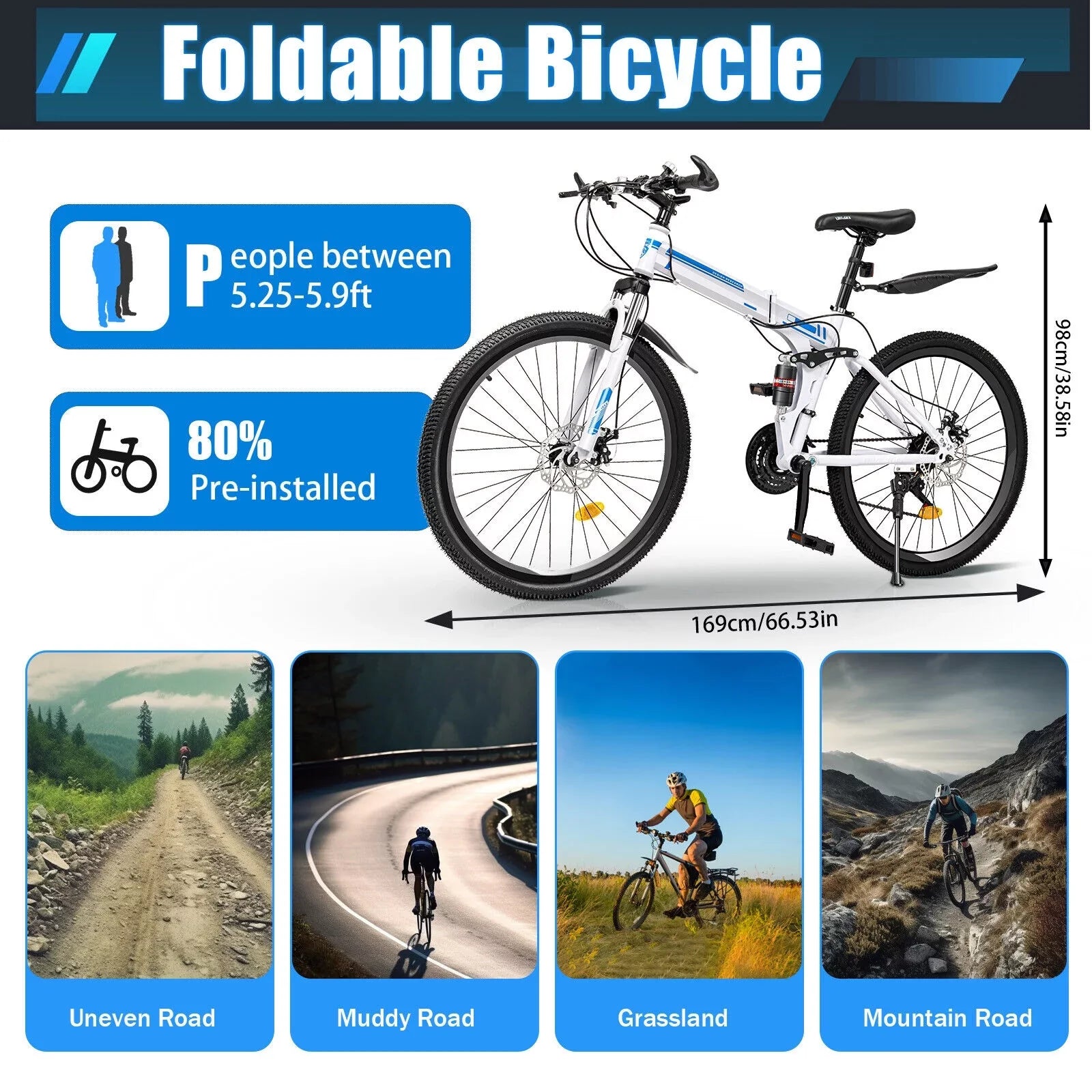 Disc Brake Mountain Speed Dual School 26" Bicycle Folding 21 Men Bikes Bike