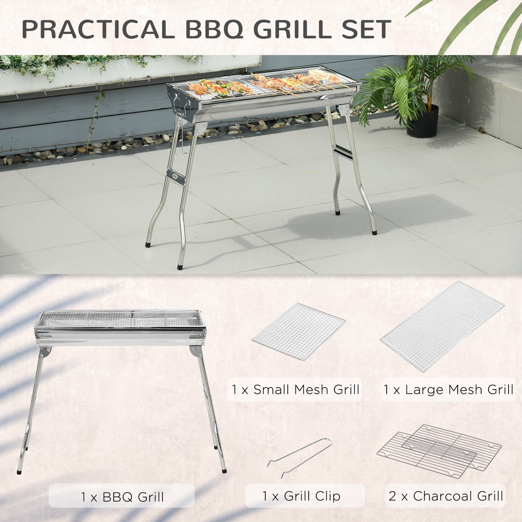 Grill Charcoal Portable Rack for Steel Picnic,Party Folding Outdoor Grill Grill,Stainless