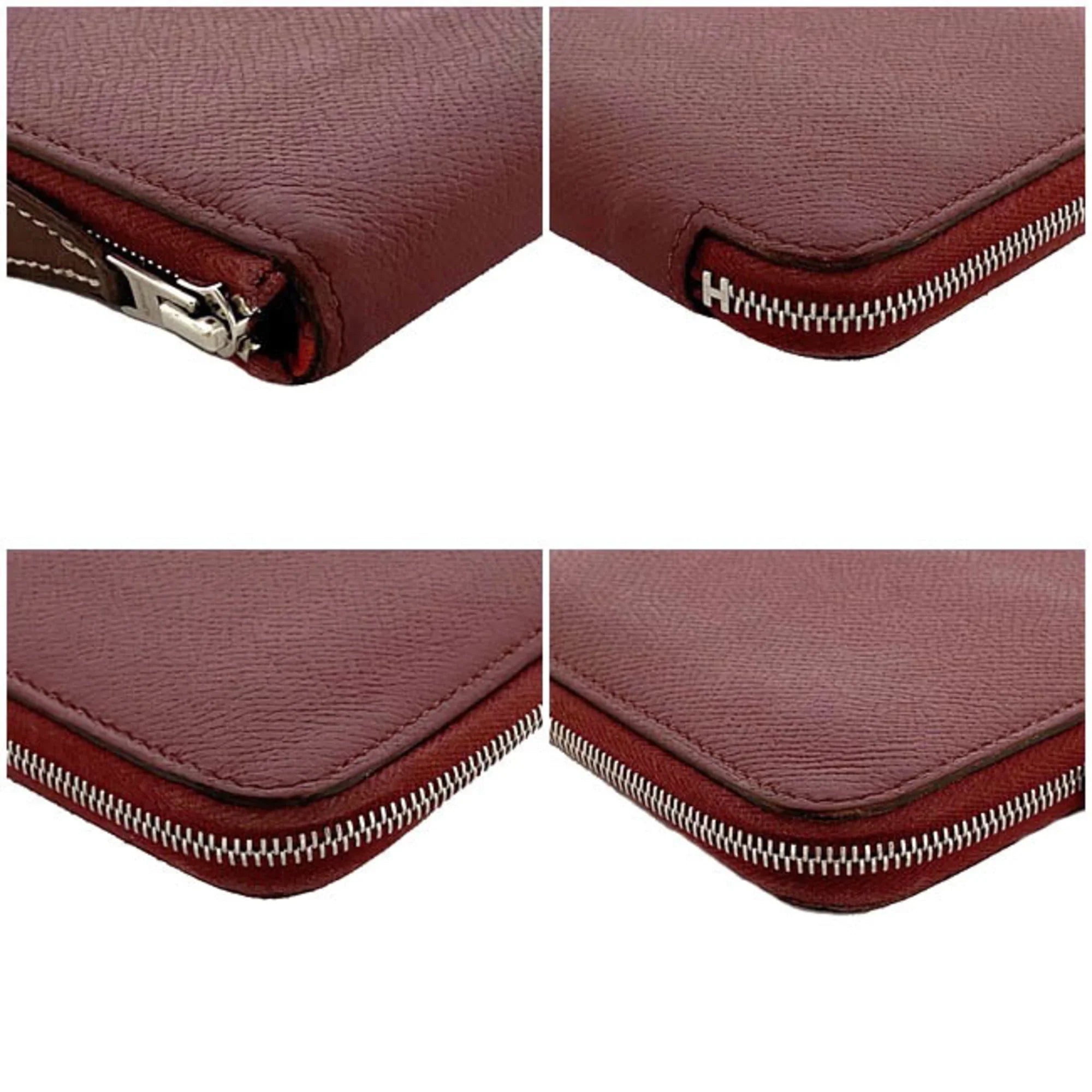 Round Azap Glenat Wallet Hermes Leather Long In (Good) Pre-Owned Rouge Bordeaux Epson Ladies Silk
