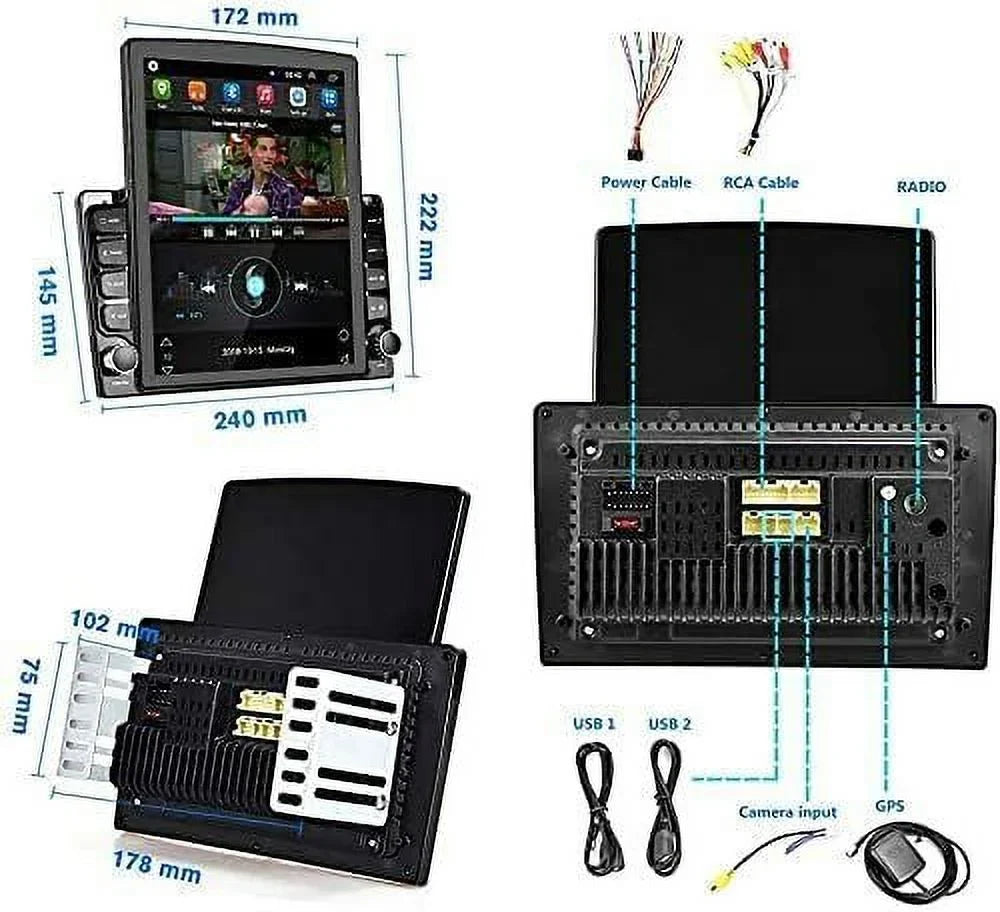 Screen Stereo Reversing Input Navigation Touch KingFurt Radio Music Camera Car 9.7" Universal Bluetooth