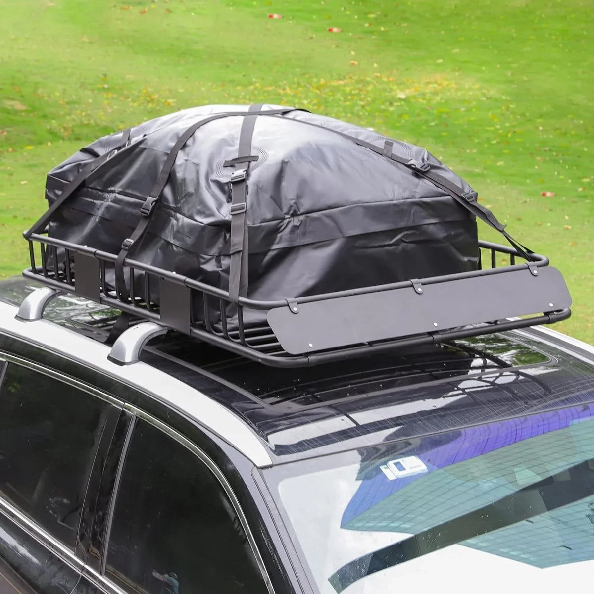 Waterproof Capacity, Rooftop Car Strap, 64"x Top Carrier Bag, Heavy Cargo 150lb Roof Rack, Construction Luggage Tie Down with Holder SUV, Duty and 39" for Net, Extension Steel Basket Rack Thten