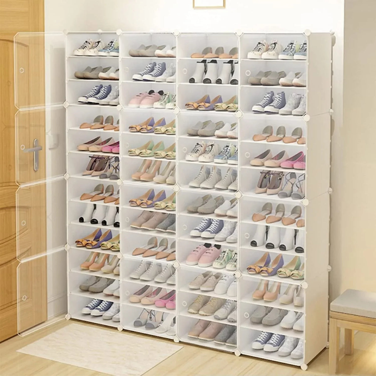 Pairs Storage Shoe Entryway 12 Tiers Boxes, Bedroom Closet 96 Stand White Tower Cubes Shoe Hallway Cabinet Modular Organizer Shelf Shoe Plastic 48 Storage Rack for