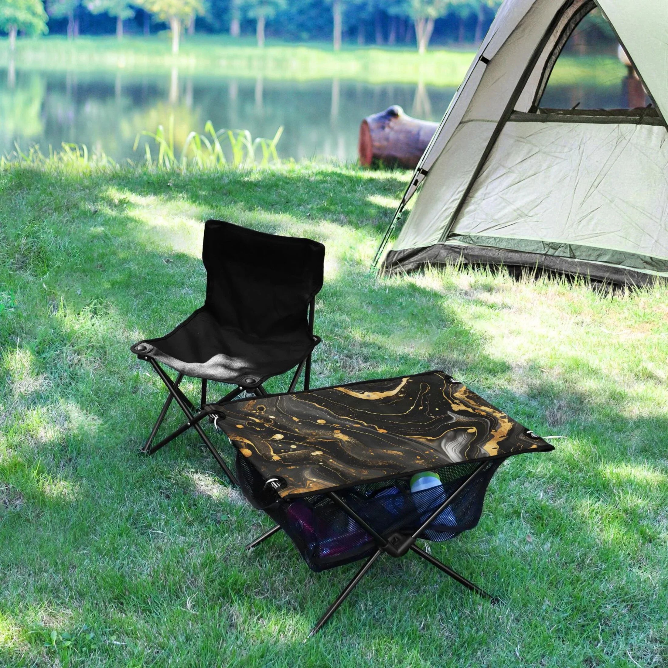 Picnic Storage Gold Beach Travel Folding for Bag Marble Black Fishing Table Camping with Compact Table Table Outdoor and Portable Luxury