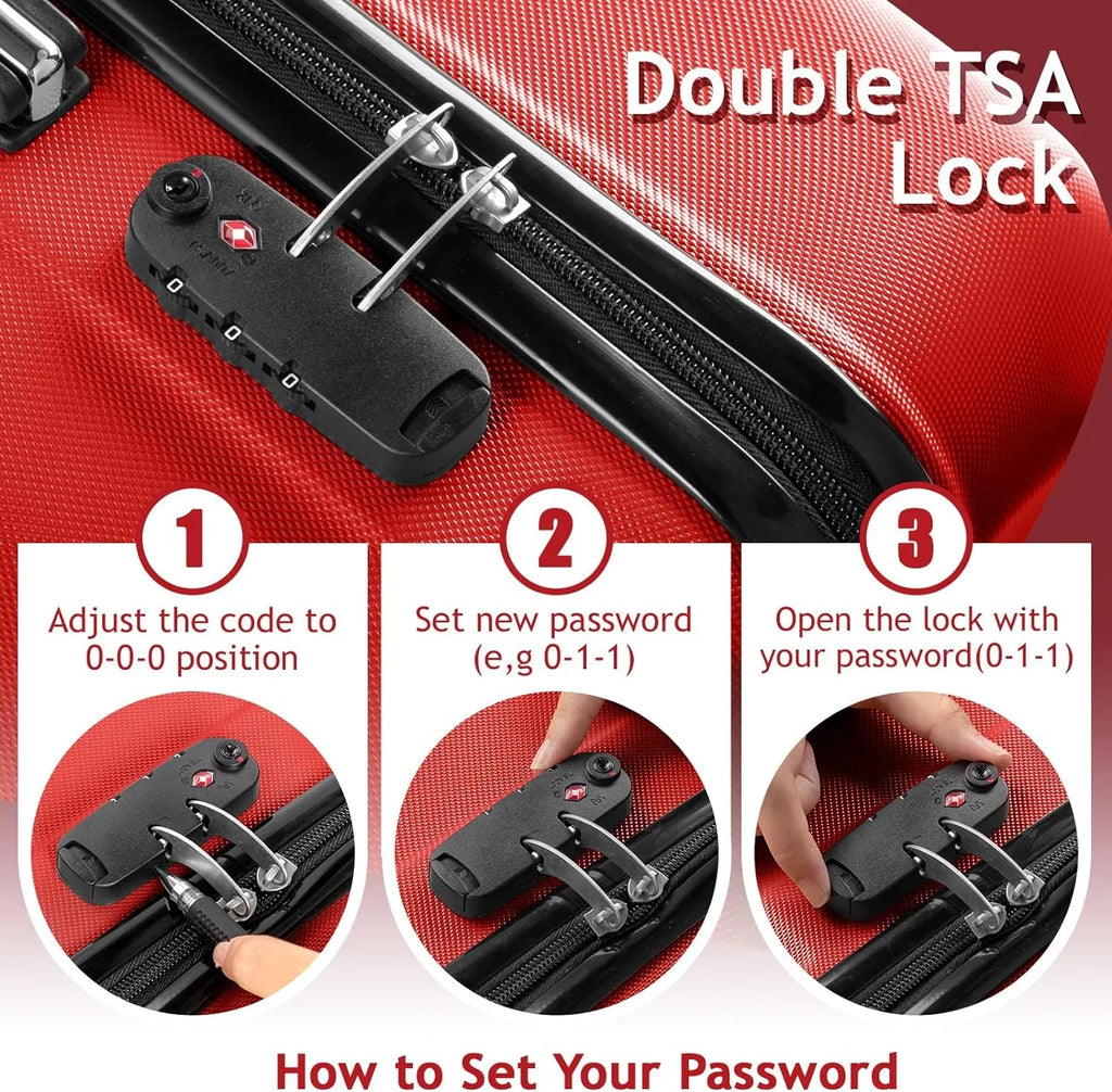 ABS Portable 3 & Red TSA (20/24/28) Spinner for Business Luggage - Lightweight Sets Set Luggages Suitcase of lock, on with Carry Wheels Travel Hardside