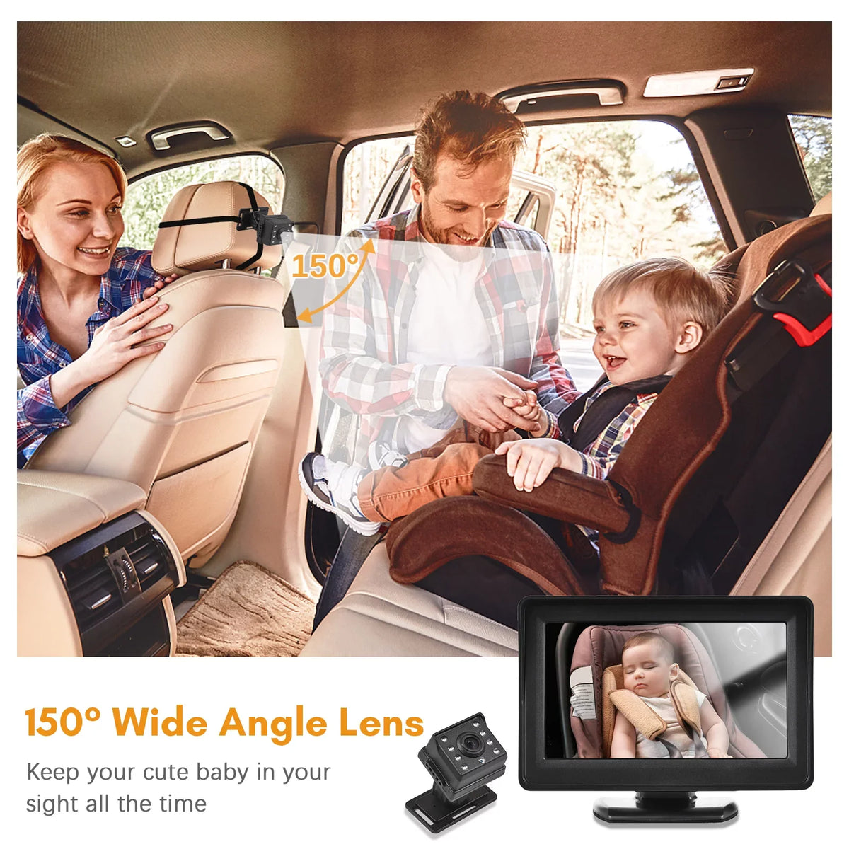 and View 150° Facing Seat Rear Wide Display Car Mirror HD Video Camera with Baby Anself 1080P for Invigilator