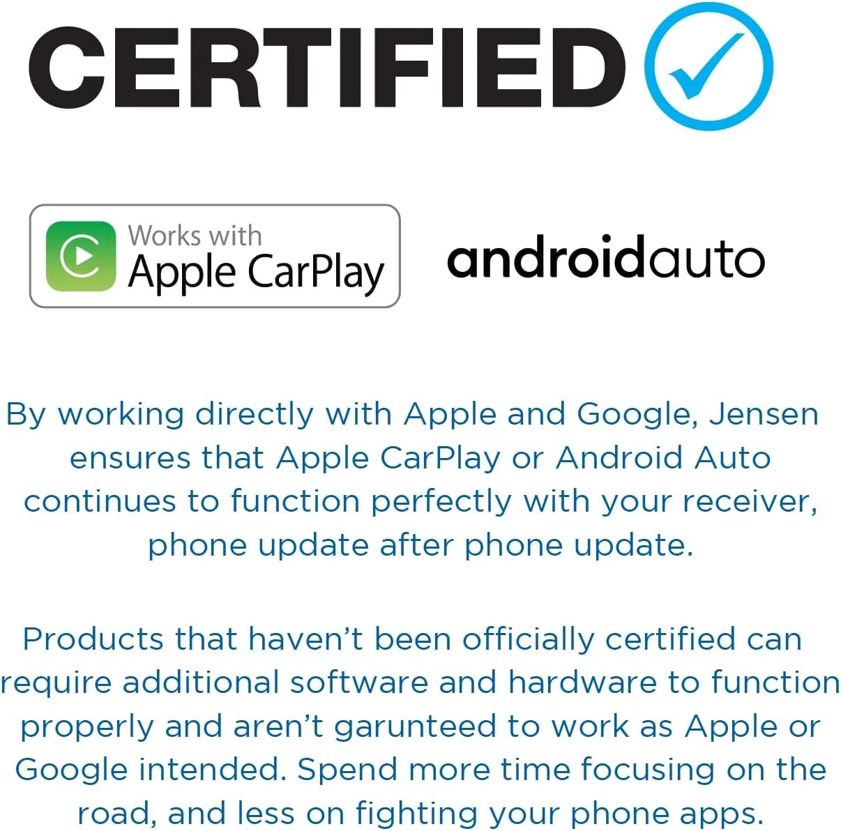 Double Jensen Wireless, Certified Android CarPlay Auto, 7-inch Radio, Stereo Car J3CA7W Apple or New Wired