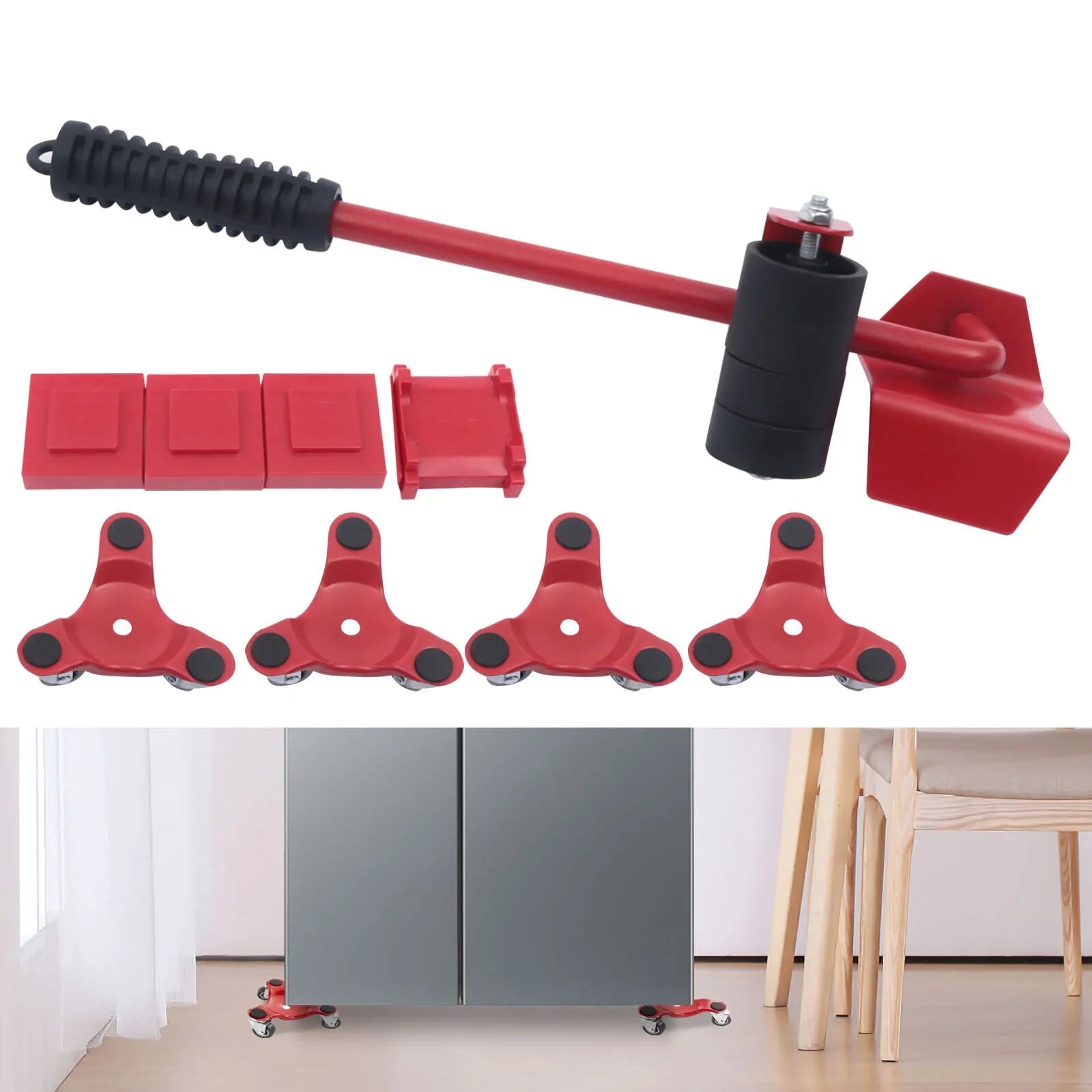 Furniture Kit Universal Furniture Steel with Alloy Red Dolly Mover Wheel Mover Fichiouy