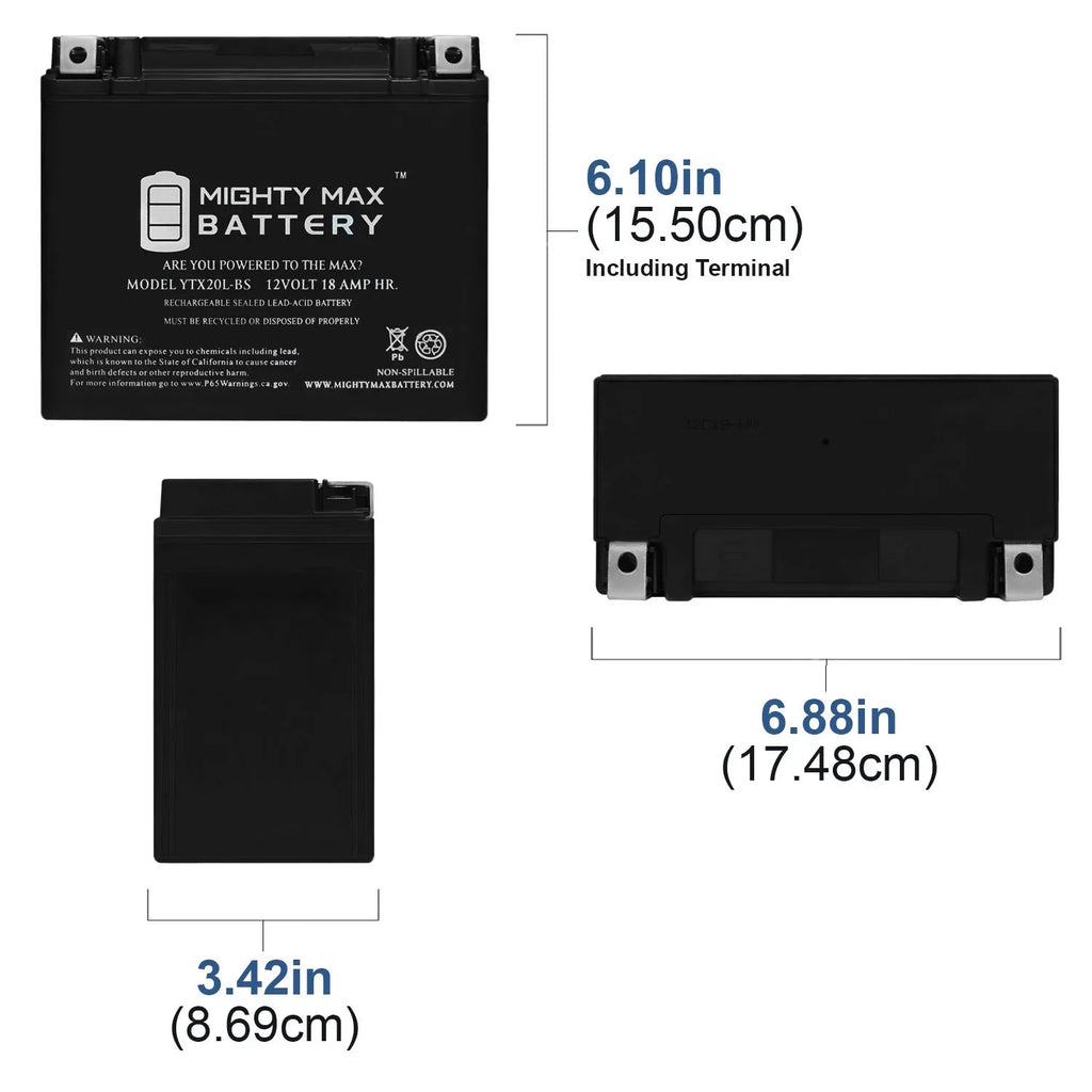 YTX20L-BS Jetski Motorcycle Battery ATV Replacement for