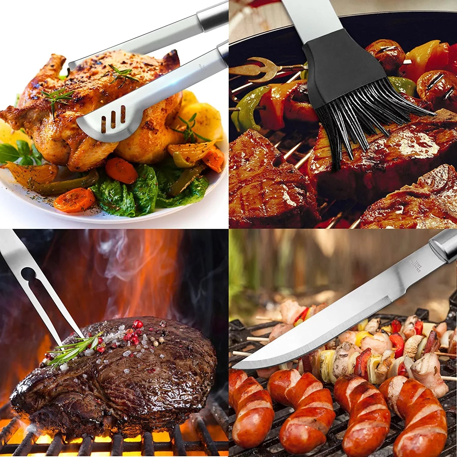 Tongs with Storage Tools Accessories Dad, Gift Reinforced for Aluminum Man Grill Outdoor Case Grilling for Birthday Utensil Kit 19-Piece Set Stainless-Steel -Complete Grill Barbecue