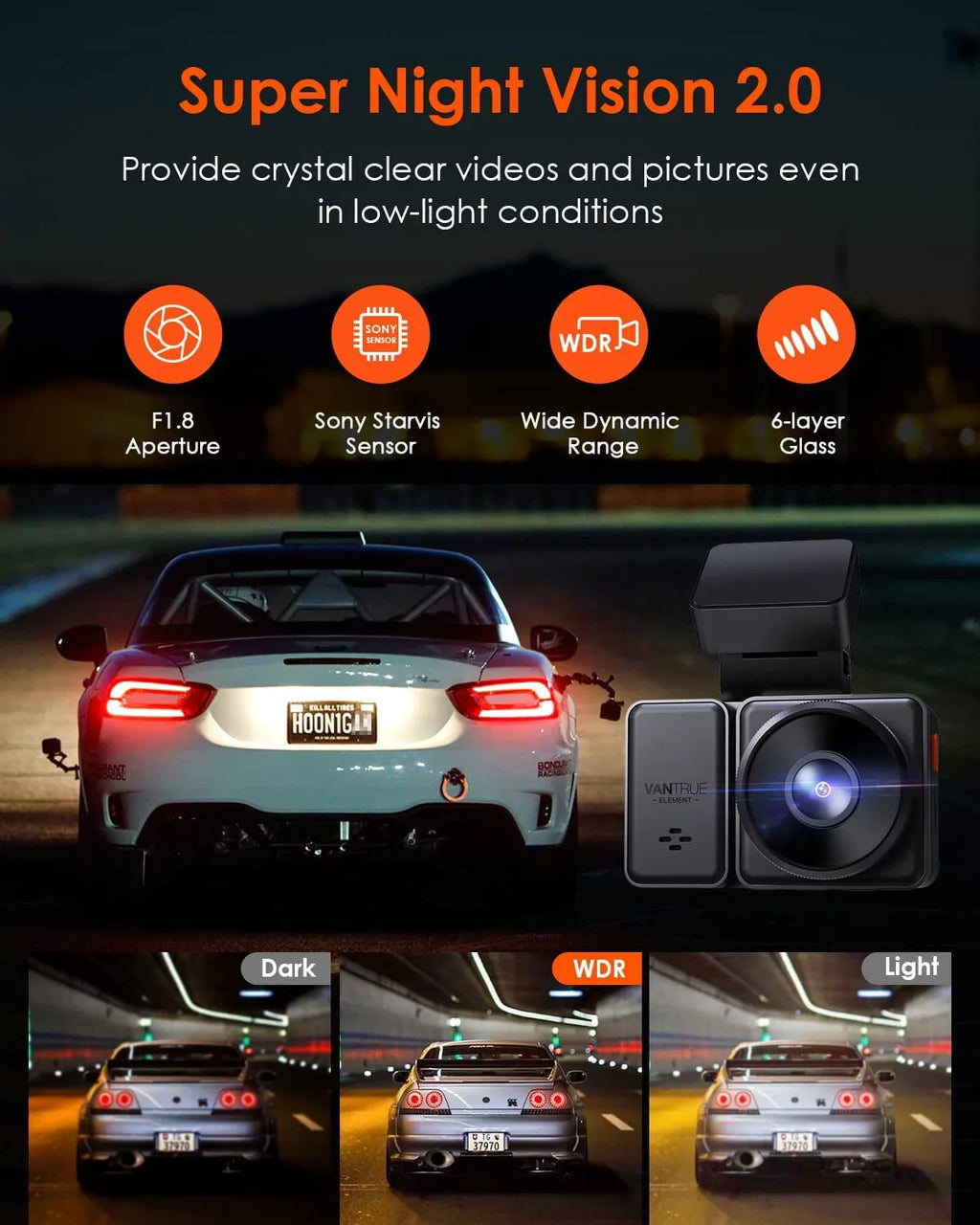 Car Camera, with Rear 2.5K WiFi, Support Motion GPS 1944P+1944P Cam E2 Voice Detection, Control, Vision, Front Parking Dual Vantrue & and Buffered 5G Capacitor, Dash Enhanced 24hrs Night 512GB Mode,