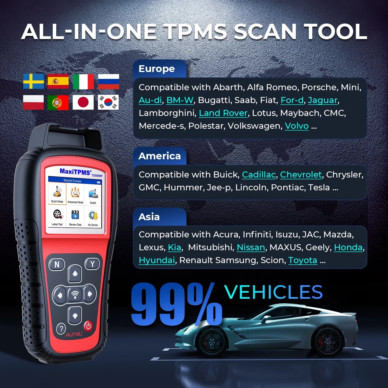 TS508 DTCs, of Read/Clear MaxiTPMS Reset TS408 Autel Upgraded TS508WF Relearn/Activate All Programming Scan Tool Sensors, Tool