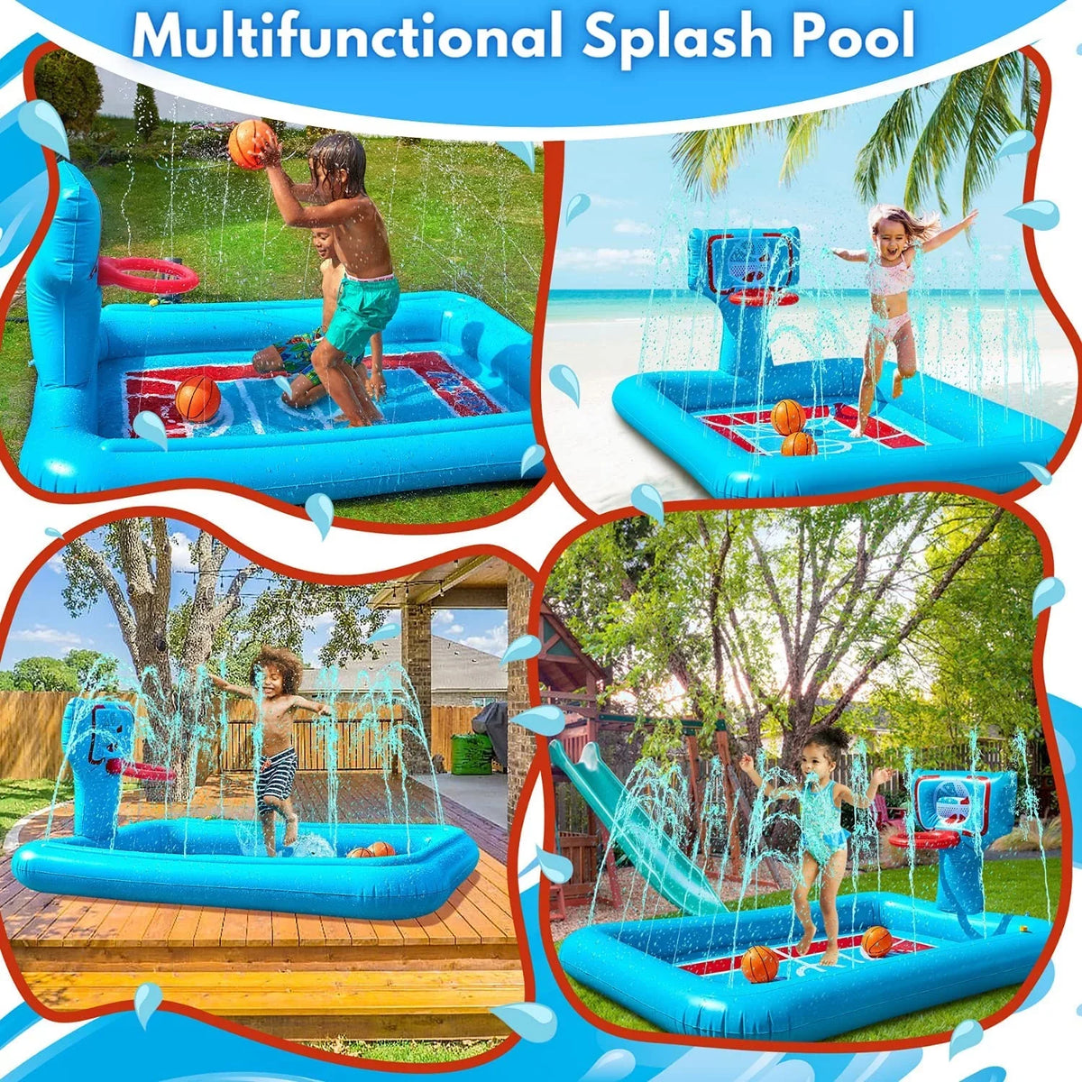 Kids Pad Hoop Basketballs Pad Kids Pool liquid And Inflatable Toys And 82-inch. - Sprinkler Splash Splash With For System, - Summer 2