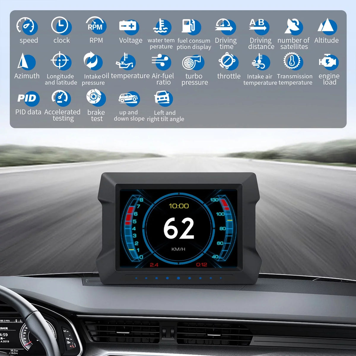 Speedometer Meter Diagnostic Driving P22 Gauge, Slope OBDⅡ Vehicles Overspeed Computer Universal for Car Multi-Functions and All Digital HUD Computer Trip Car