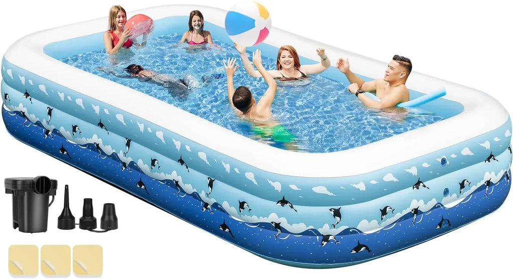 Inflatable Backyard with exterior Swimming 130"x72"x22" Home Ground Large Full-Sized Swimming Pump, Family Thickened for for Indoor Pools Blow Extra Inflatable Pool Pool Above Adults, Garden Up Lawn