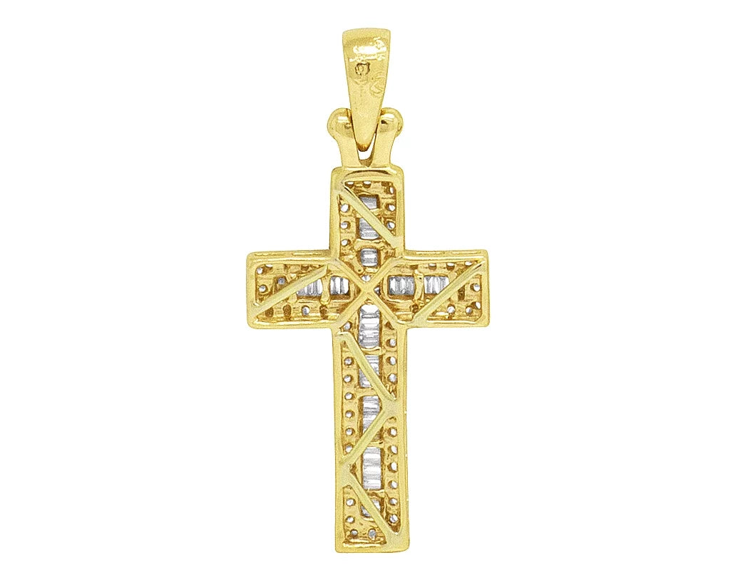 Baguette Diamond Cross 0.4CT Yellow Gold 1.25" 14K