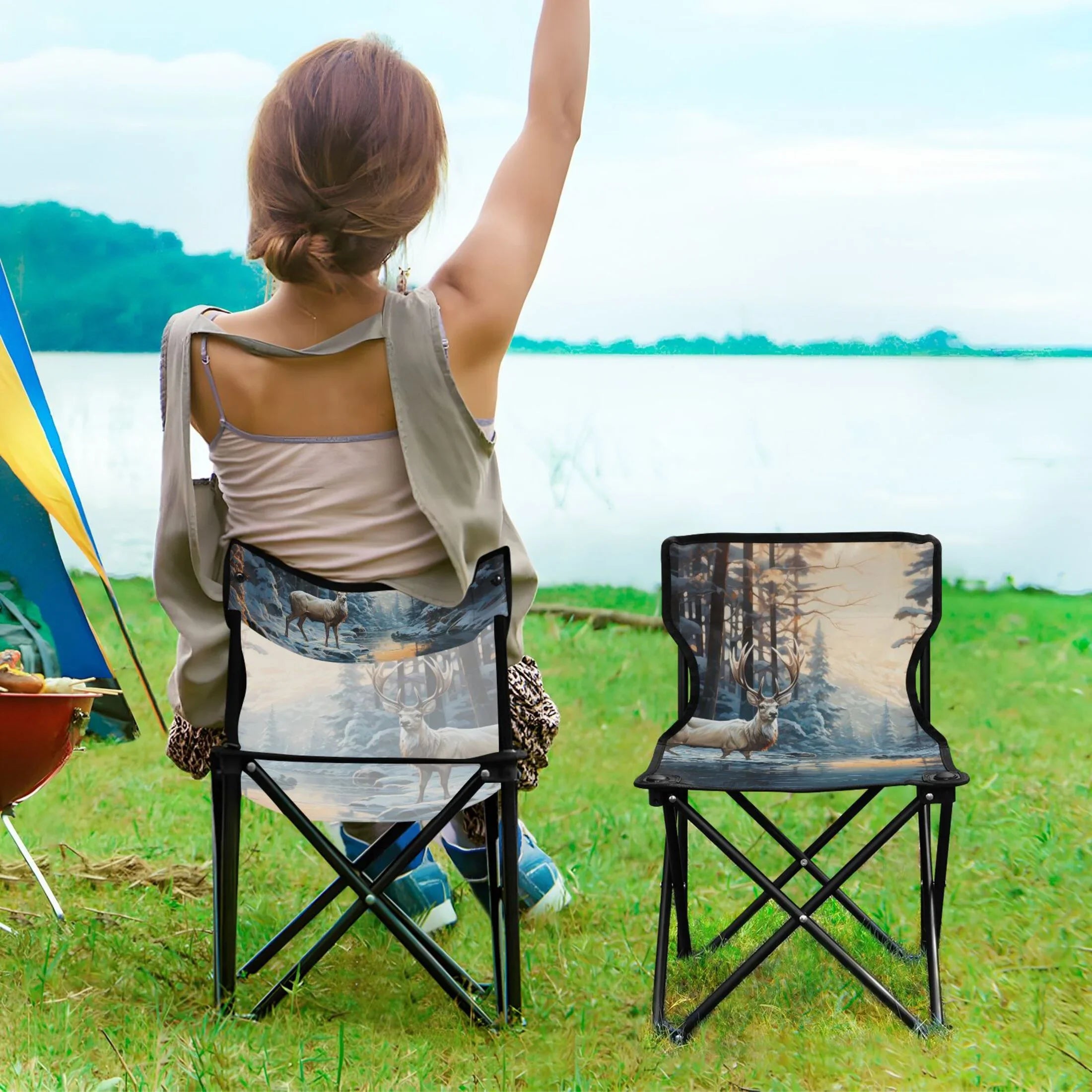 Chair Portable Carry with Lawn for Fishing Beach Chair Chair Kids Winter Camping Bag Deer Folding Forest Outdoor in Small Chair