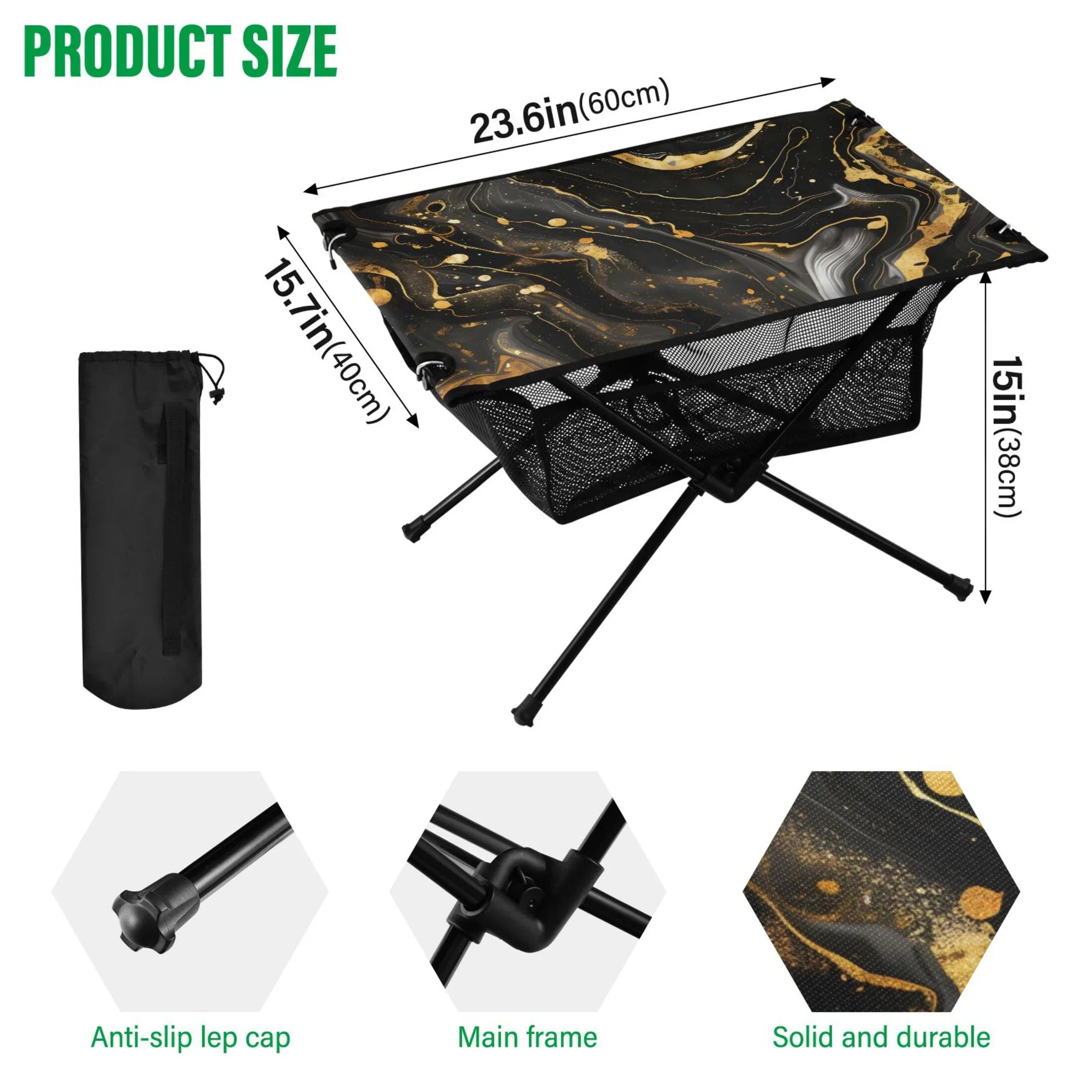 Picnic Storage Gold Beach Travel Folding for Bag Marble Black Fishing Table Camping with Compact Table Table Outdoor and Portable Luxury