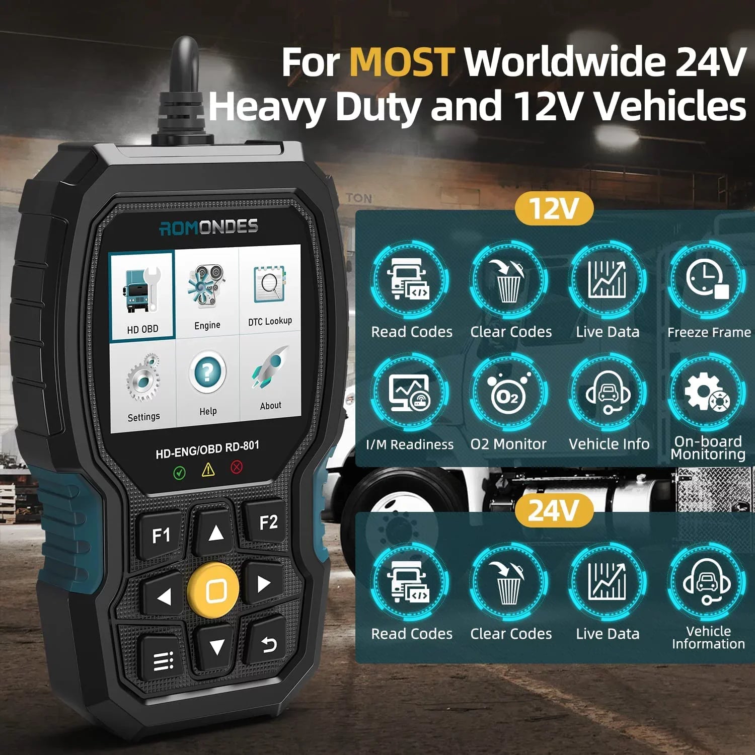 Diagnostic Truck RD801 Car Scan Truck Scanner in Hino, Fuso, Code Romondes Heavy 1 Scania, Check 2 Man, Auto for Tool Tool Scanner Cummins, , & OBD2 Reader Diesel Engine Duty
