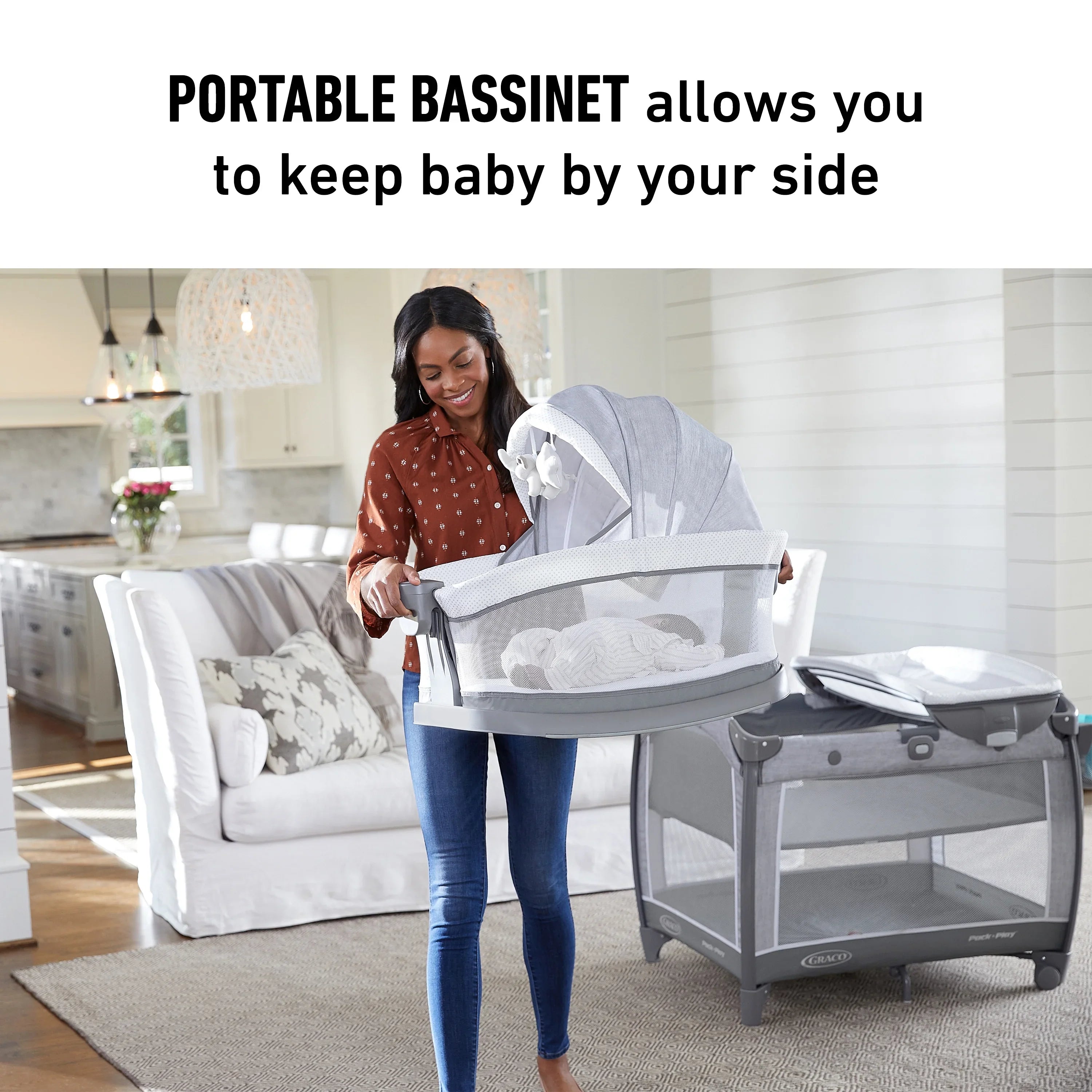 Pack Deluxe Graco Bassinet 'n Playard,Grey, Play Day2Dream Unisex Flat