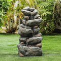 Fountain Moisturefall Floor Layer Fountain Stacked Outdoor Courtyard Garden 4 Cascading Resin For Fountain, Decorative Rock Backyard