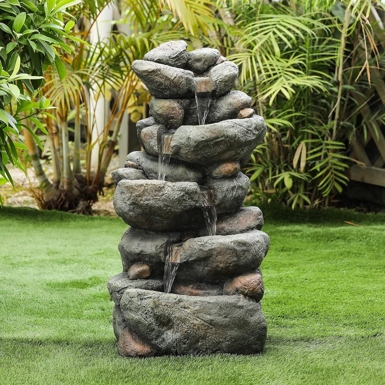 Fountain Moisturefall Floor Layer Fountain Stacked Outdoor Courtyard Garden 4 Cascading Resin For Fountain, Decorative Rock Backyard