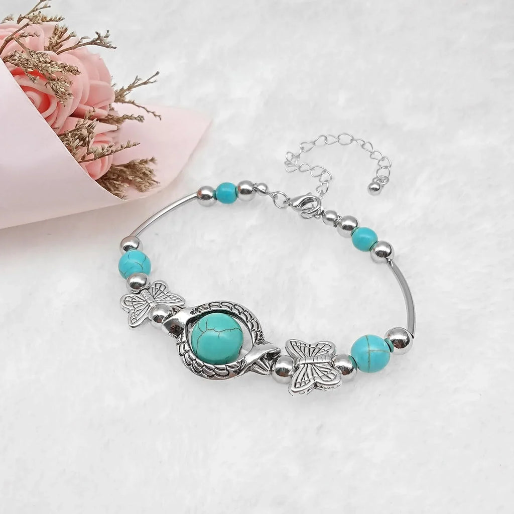 New Bracelet Luxury Jewelry Ladies Faux Gemstone Summer Palm Western Ladies Classic Unique Style Design Bracelet, Gift Bohemian Jewelry, Beaded Turquoise