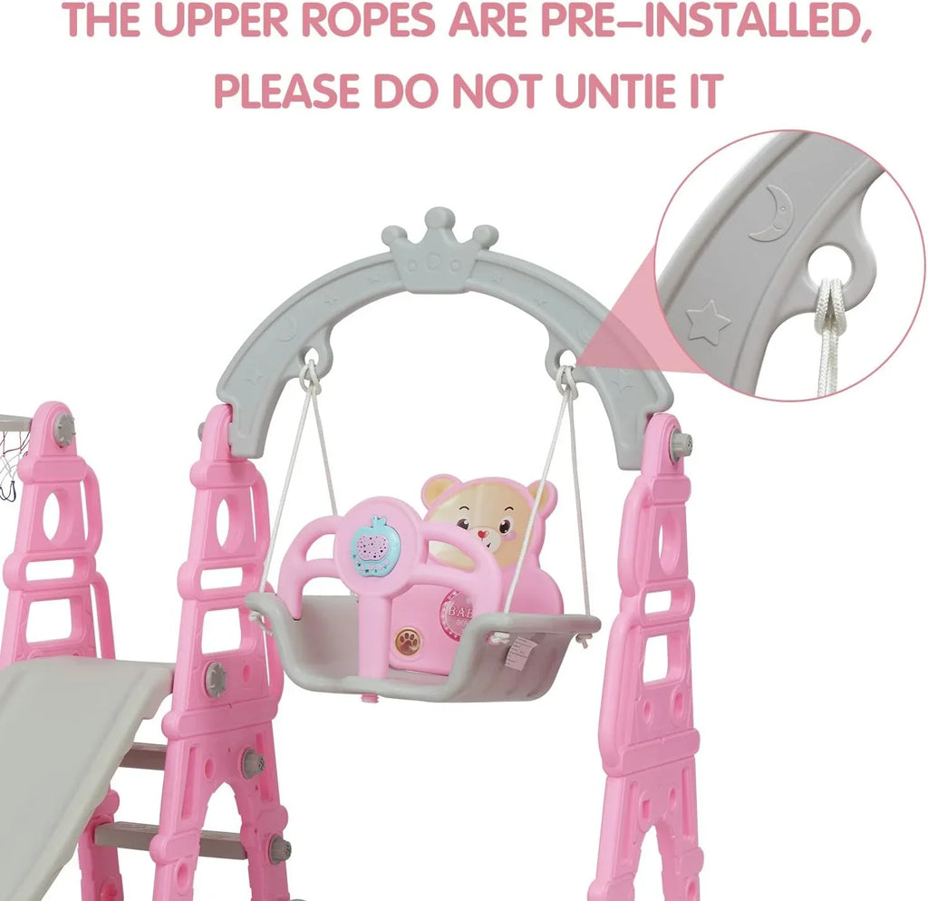 Set, Stairs, Indoor 1 Slide Kinbor for Basketball Climber Slide Extra Easy Toddler Pink in & Slide Baby Playset with Playground Outdoor 5 & Hoop, Swing Climb Long