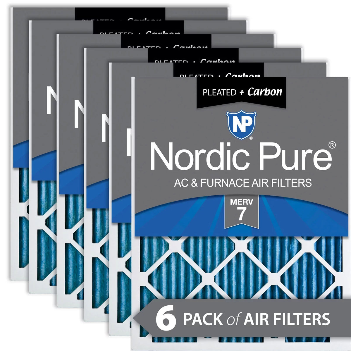 Pleated Nordic Pure Plus MERV 6 Carbon Air Pack 16x16x1 Filters 7