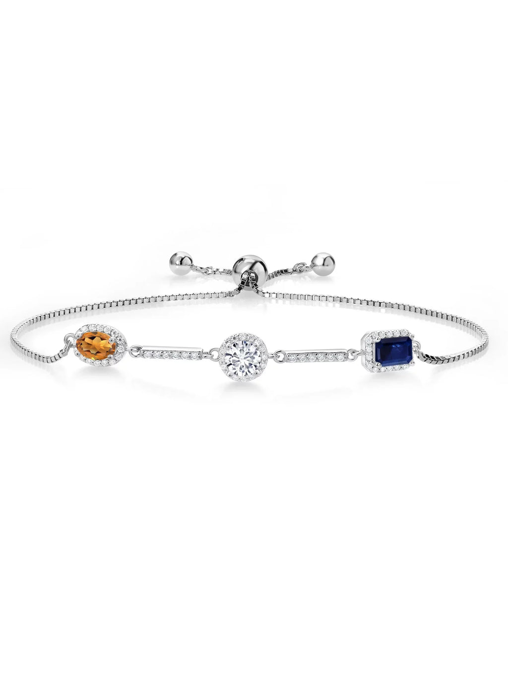 Sapphire For Stone Cttw) Hanan Gem Stone and Citrine King Diamond Oval (1.85 Lab Adjustable Keren Silver 3 Madeira Grown Sterling Round Bracelet Fully Octagon Women Moissanite 925