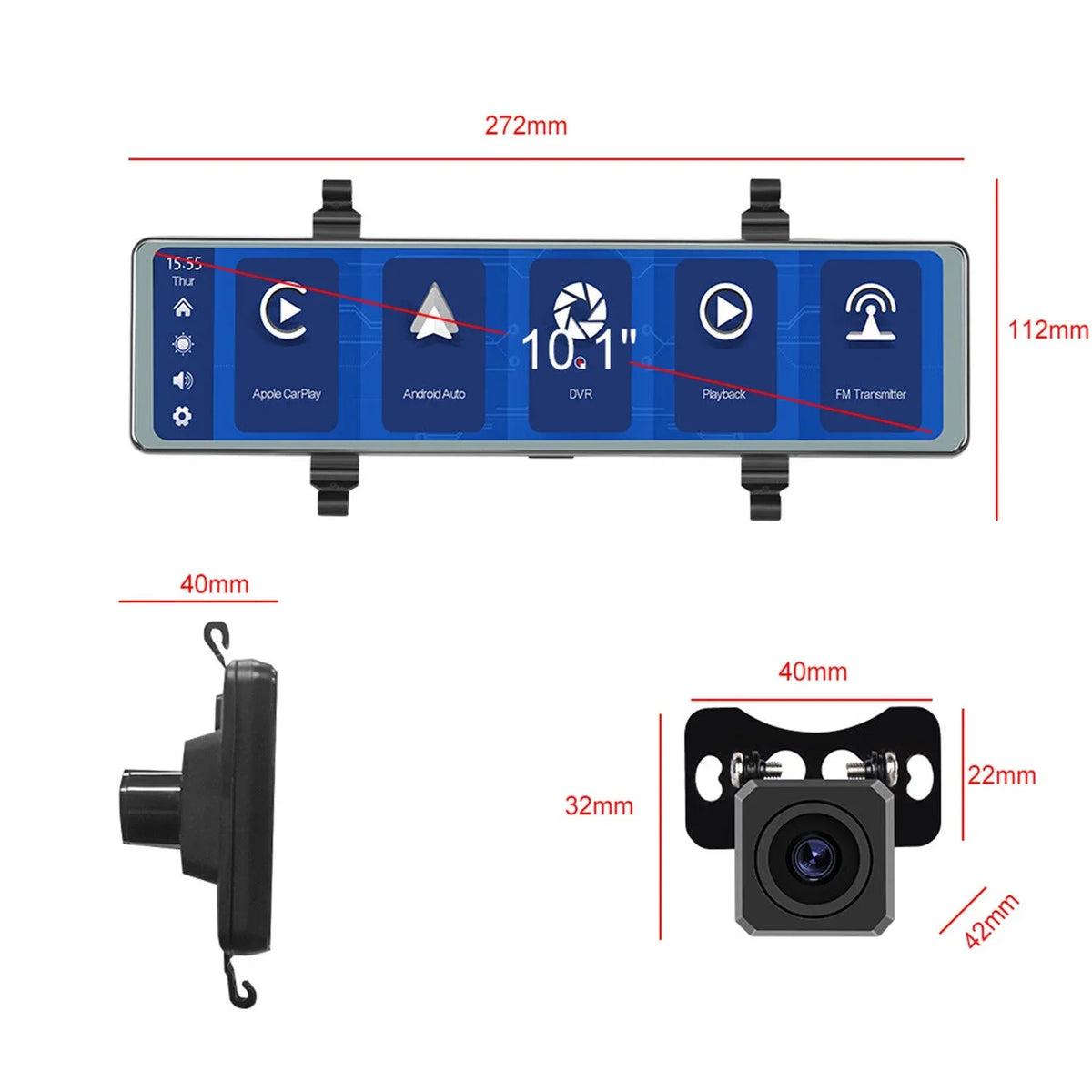 View Auto,11.26" recording, Mirror View with Dash WDR/HDR,Loop Rear 4K Wireless Assistance, FM Carplay&Android Control Vision,Parking Voice Mirror Cam Transmitter,Night Cameras,WiFi Recording