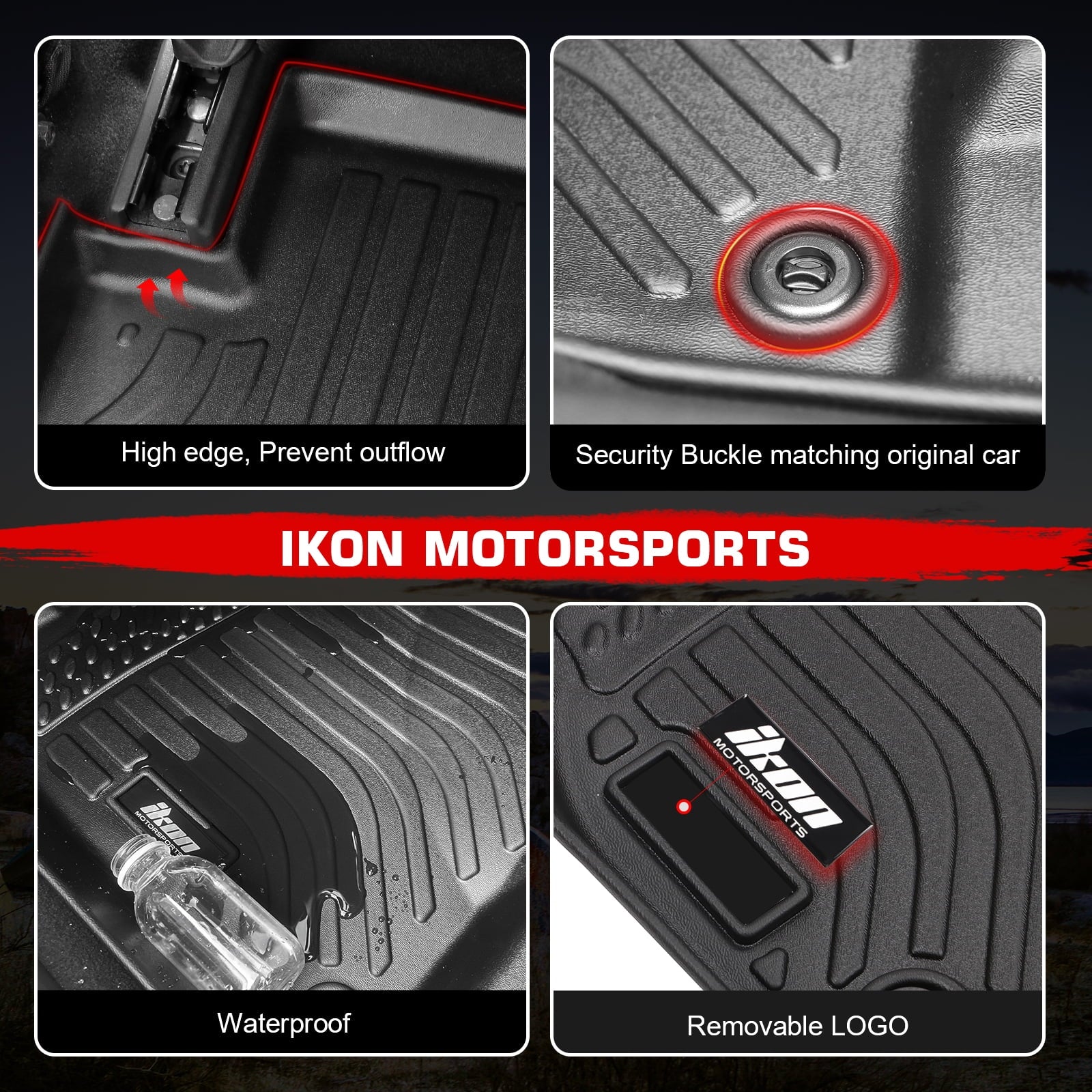 With Mats Black 1st All Rear Liner Caravan Motorsports Row Chrysler Country 3D Car Floor 4PCS Protector 2008-2020 Fits Molded 2008-2016 Carpets Climatic Dodge Town Ikon Grand Front 3D 2nd &