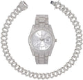 Bling'ed Ice Out Silver Blast! Trim Necklace Out Hip Matching with Raymond - with Rolly Blinged Sets Zig Hop Iced Zag Looks Necklace Charles Sets Wristwatch Band and on Out -