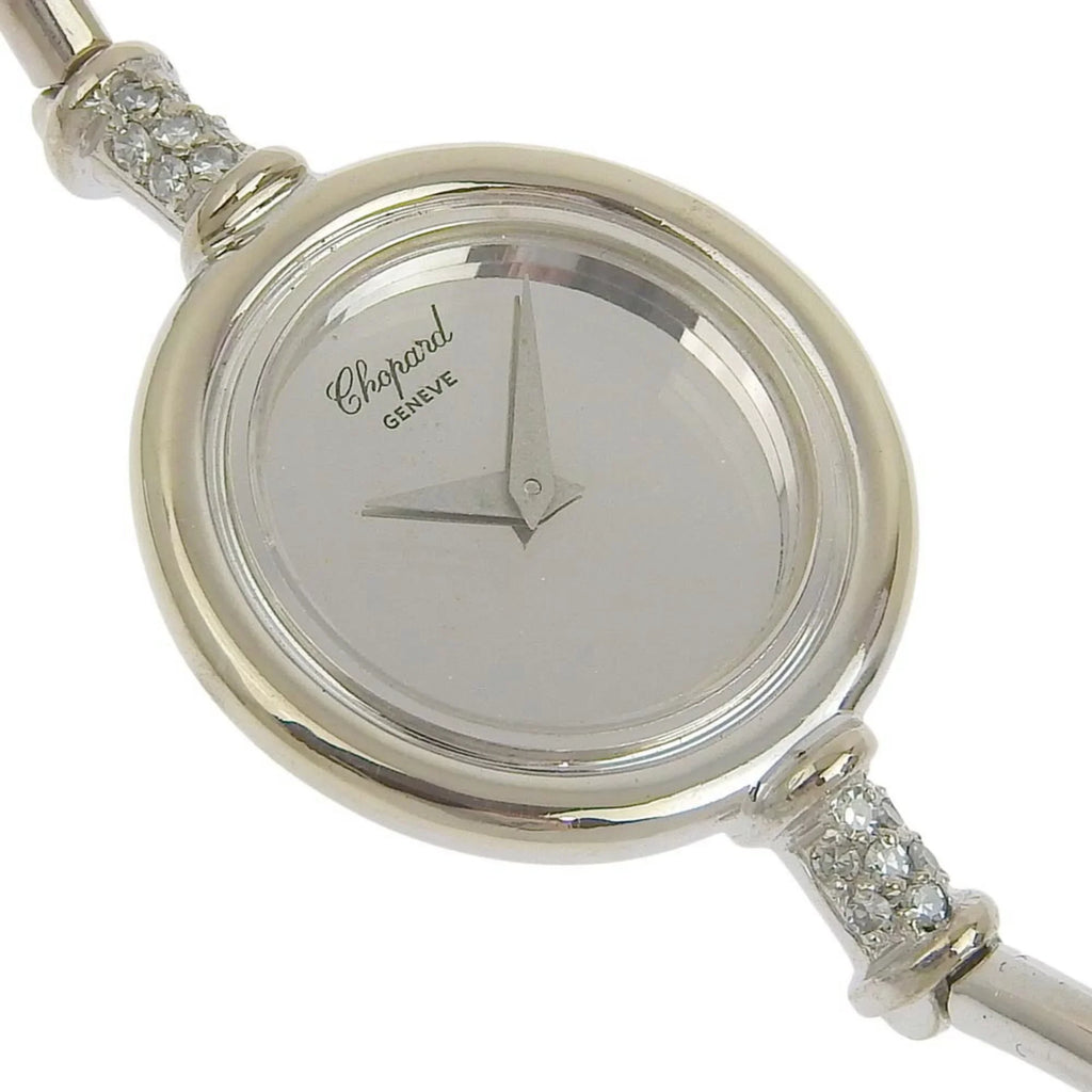 Round Manual (Fair) Diamond x White Watch Pre-Owned Gold Chopard Winding Women's G30171 K18 Dial Silver