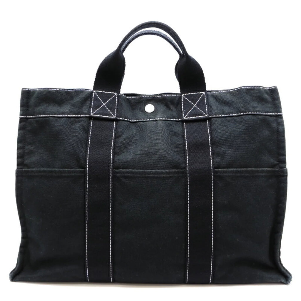 MM Canvas Hermes Pre-Owned Ladies Cotton (Fair) Deauville Tote Black Bag