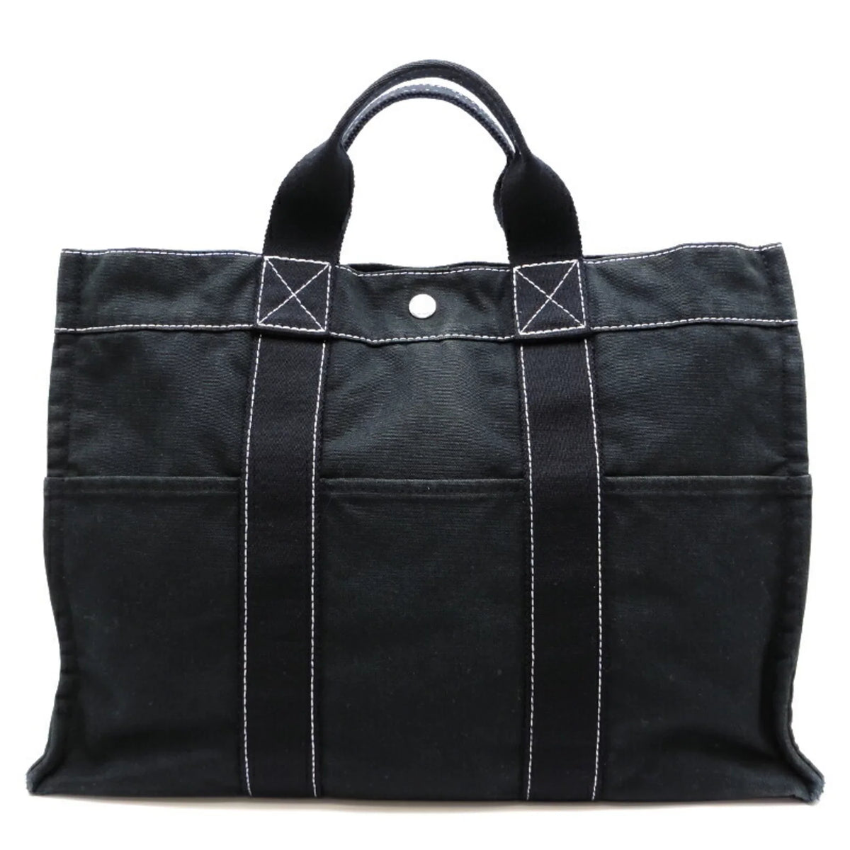 MM Canvas Hermes Pre-Owned Ladies Cotton (Fair) Deauville Tote Black Bag
