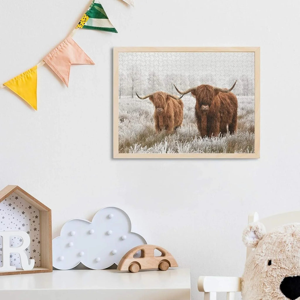 Scottish Wooden Puzzles for Friends Gift Adults, Pieces Creative Exercise Grandparents 500 for Jigsaw Challenging Parents Family Highland Fun Brain Game Jigsaw Cow Puzzle