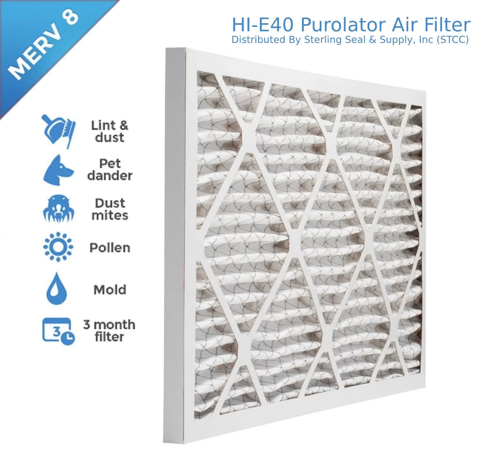 Guard Purolator 40 Hi-E Pleated , Filter, 8, Air Extended Surface 16x25x1, Air (6-pack) /