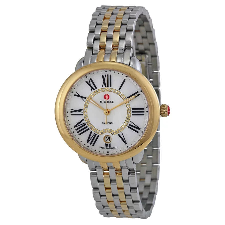 Mother of 2-Tone 46 Watch Women's Serein MWW21B000015 Michele Mid Diamonds Pearl