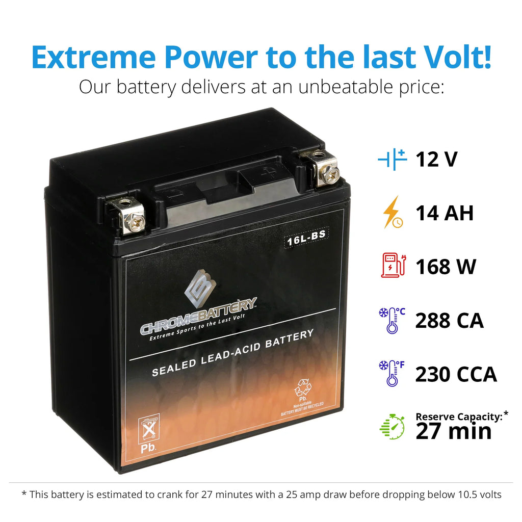 ) 12 for Battery 1995 Ski Xir 750cc Chrome 230 YTX16L- Kawasaki Ss Jet St Jh750 Battery Xi (16L- Ah, Volt,14