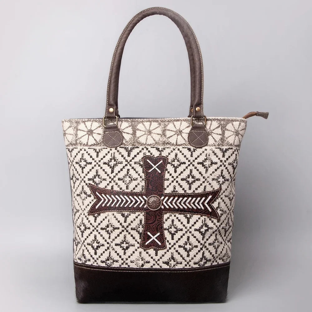handbag Canvas Leather Upcycled Upcycled KB481 Wool women Embossed western bag Genuine purse