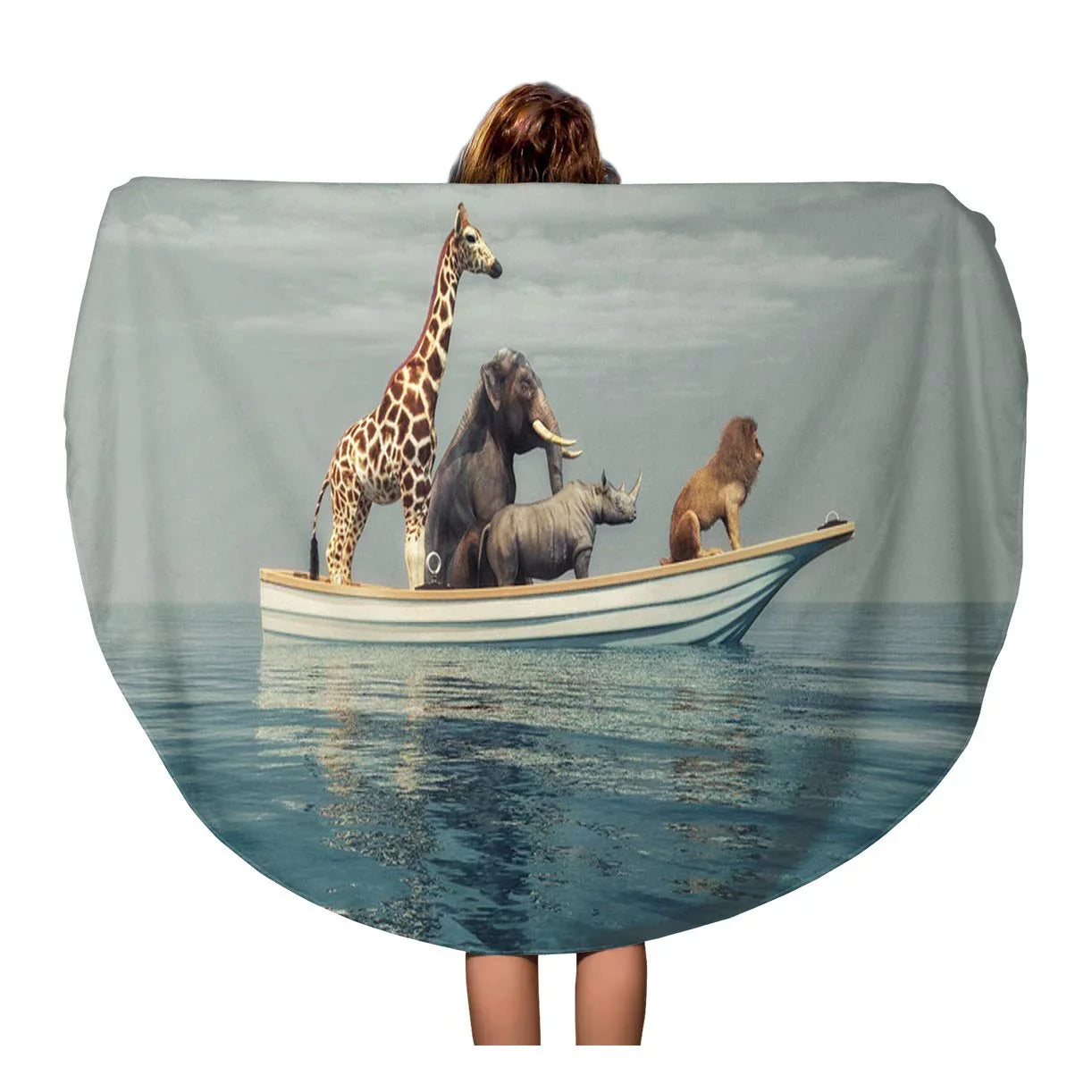 Mat Tapestry Blanket Circular Giraffe Vessel in Wild Sitting Beach Towels Travel Round Beach 60 Rhino Elephant inch Circle Lion Towel Throw