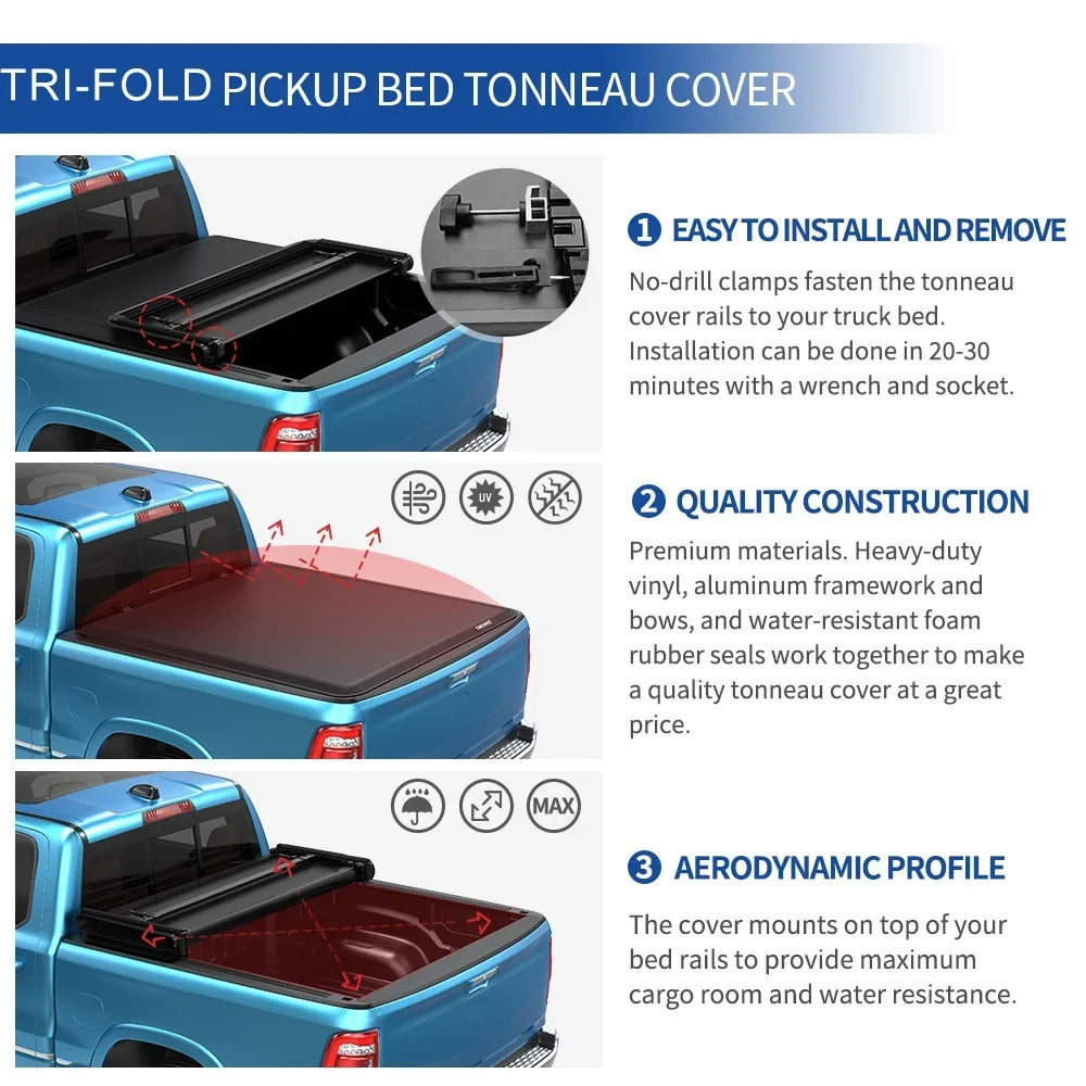 ft Tri-Fold Chevy 5 Truck Tonneau 2015-2023 Colorado/GMC for Canyon Cover Ledkingdomus Bed Soft