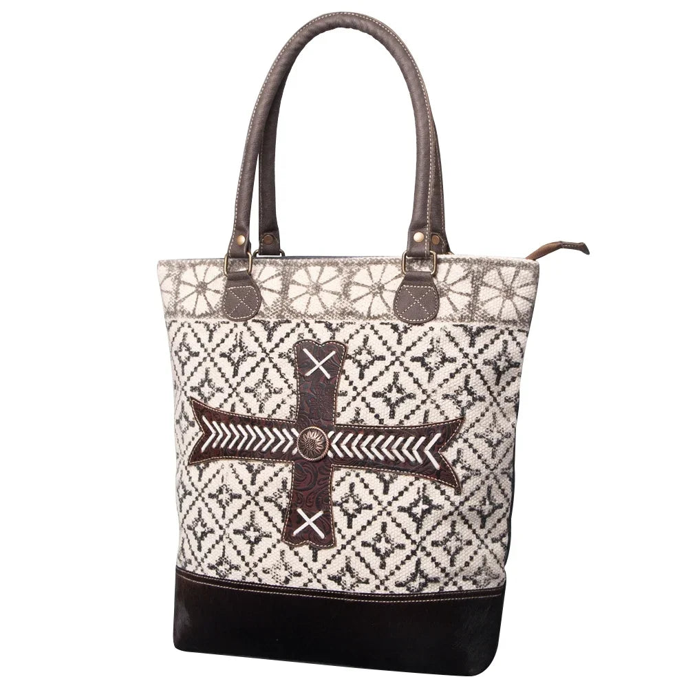 handbag Canvas Leather Upcycled Upcycled KB481 Wool women Embossed western bag Genuine purse