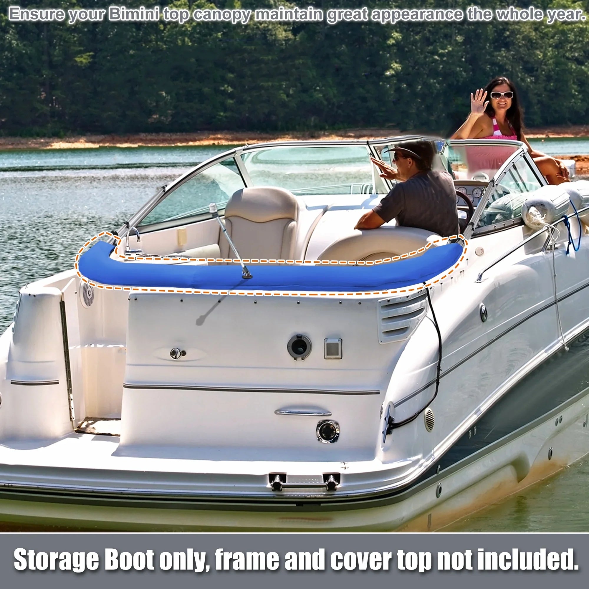 Blue Canvas Light with Bow Hole 600D W Polyester for 91"-96" 3 4 Top Vessel Boot Storage Bow Bimini