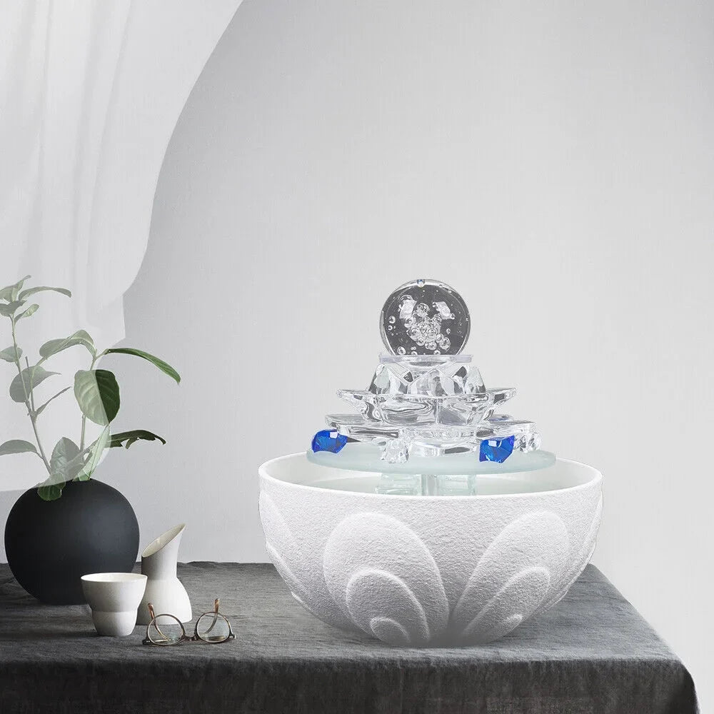 Fountain Desktop Tabletop Ornament Office Moisture Lotus Crystal Flowing Decor Desktop White Moisture Fountain Teahouse Fountain, Moisturefall
