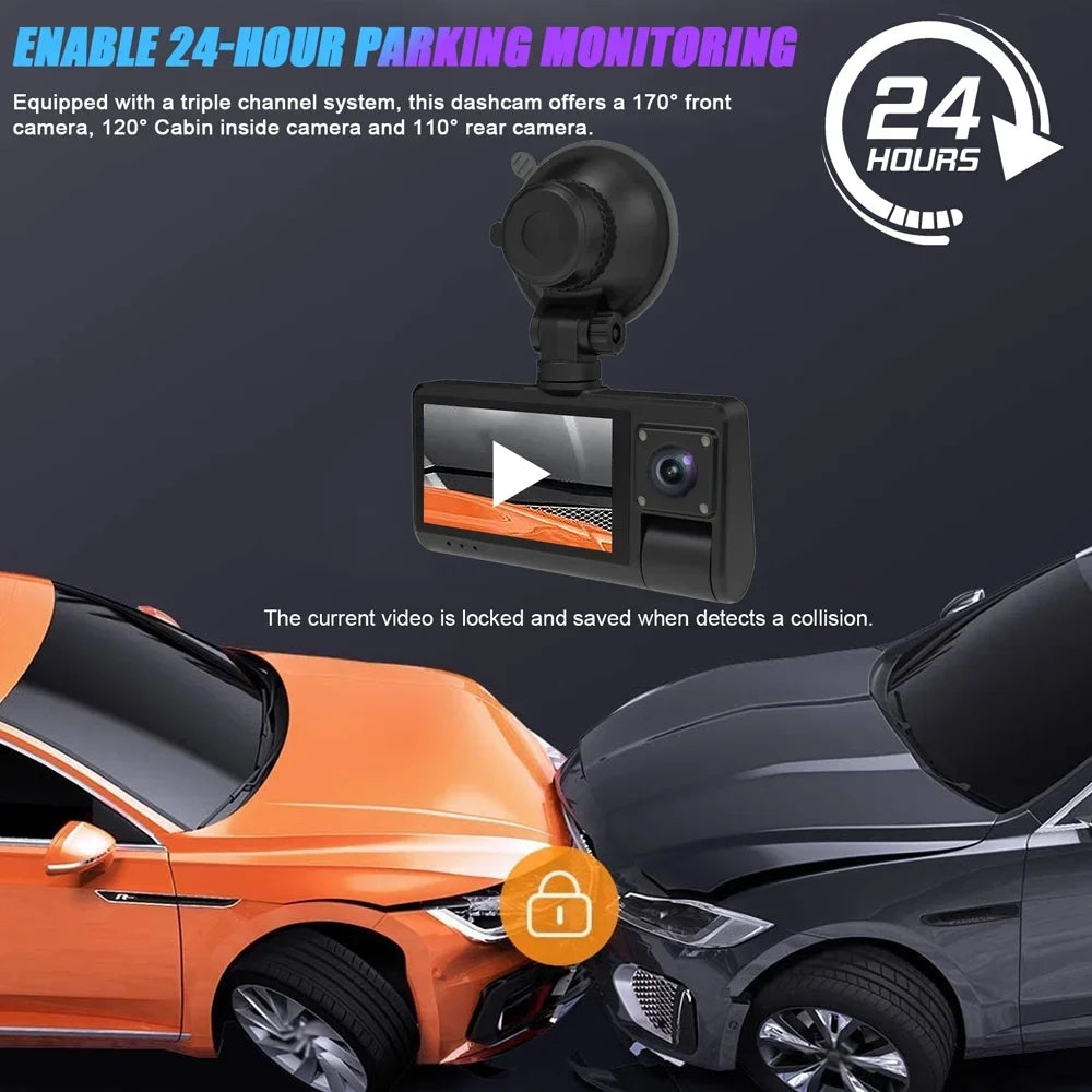Video Auto Connectivity - Safety - with Recorder 3-in-1 Rearview Camera, Dash Clear Recording, Screen Wide Touch Cam Angle Driving Mirror WiFi