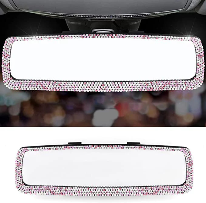 Car Women Bling Mirror, with Tee Glass, Decorations Car Rearview and Interior Bling View Mirror Bling Rear Car Accessories for
