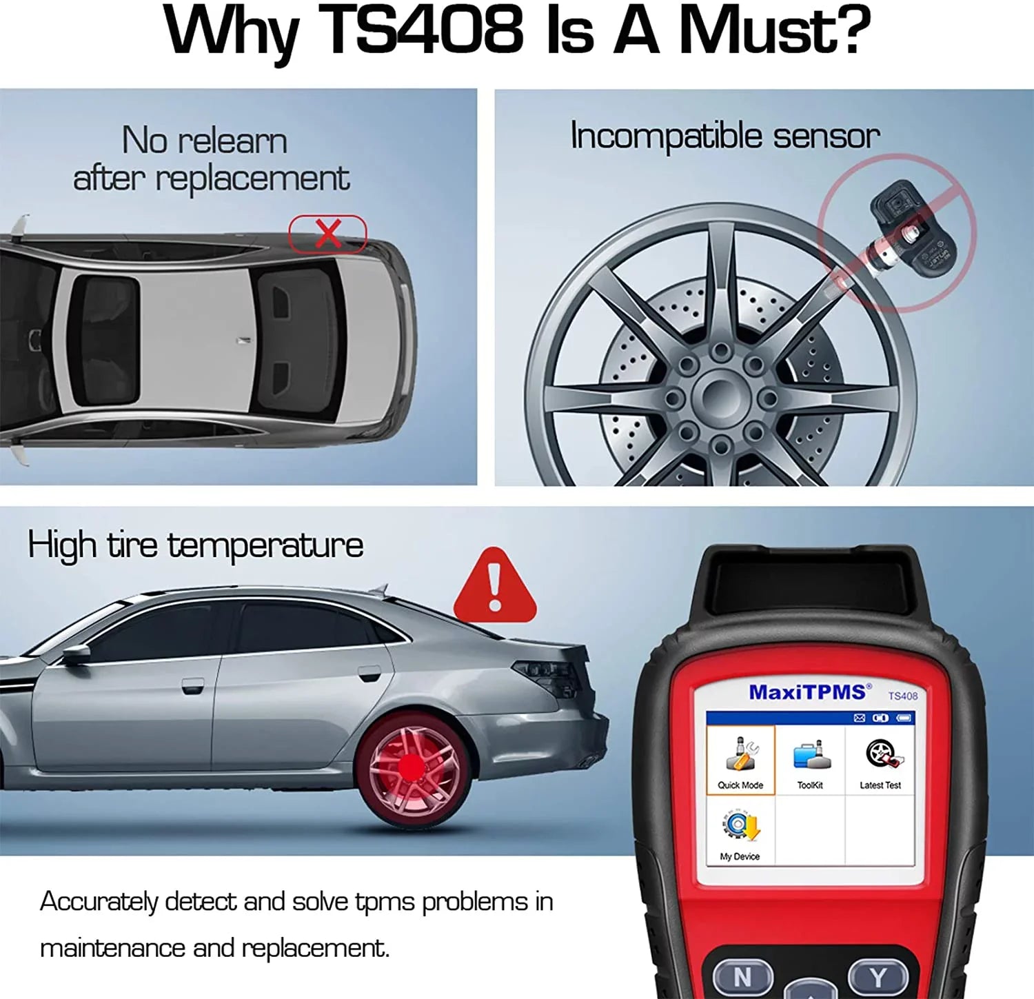 Sensor TS408, Key Autel Program, Testing Relearn Reset, Activation, Tool Fob